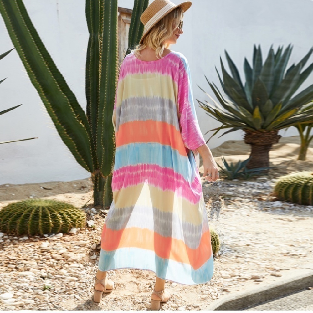 Bohemian Oversized Tie Dye Kimono Cardigan Shawl Duster Plus Size - Picture 3 of 8